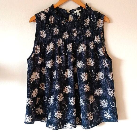 Joie Ruffle Sleeveless Baltic Print Floral Print Gray Blouse - Picture 2 of 6